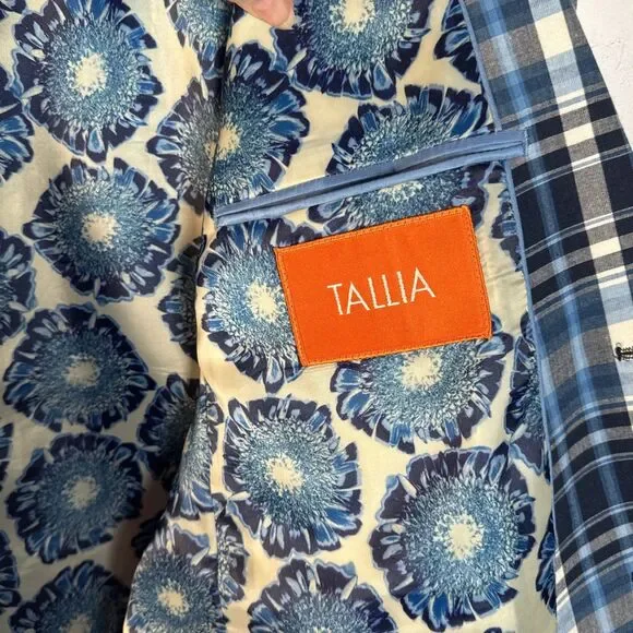 Tallia Orange Tag Sport Coat Men 42R Navy BlueBlazer Jacket Plaid EUC Preppy